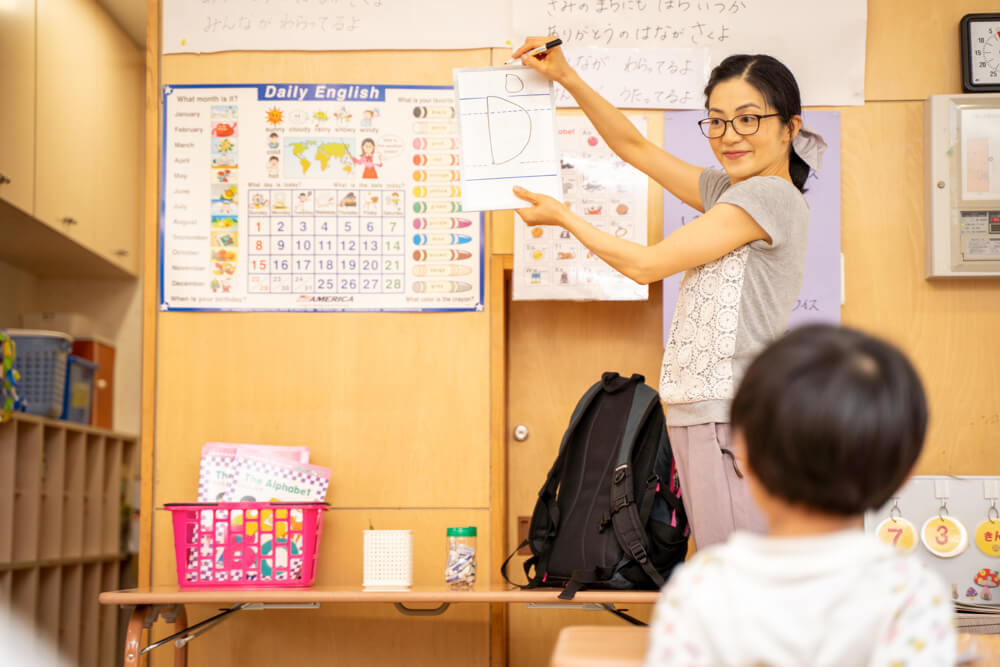 外国人講師から英会話を学んでいる子どもたち